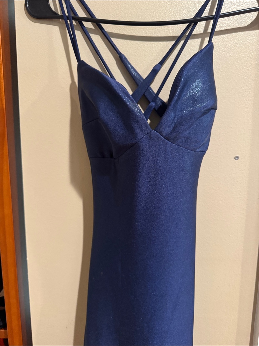 Strappy Navy Satin Slip Chemise